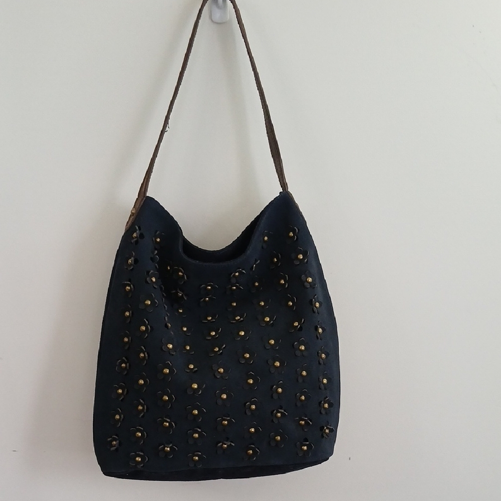 Miss Albright Anthropologie Navy Studded Hobo Shoulder Bag
